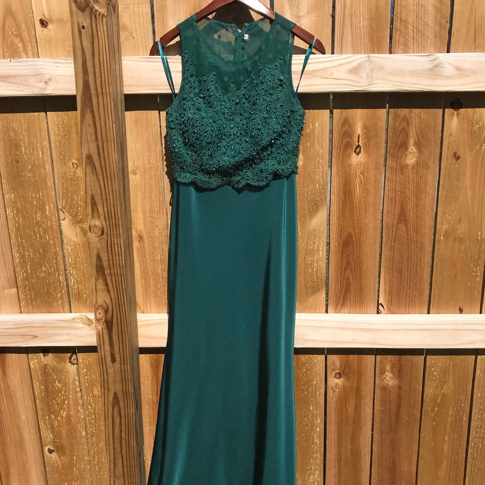 Green formal gown.  2 piece